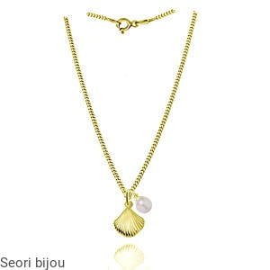 Pozłacany naszyjnik z muszlą i perłą Swarovski Elements