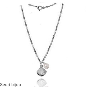 Rodowany naszyjnik z muszlą i perłą Swarovski Elements