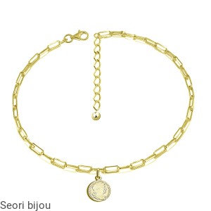 Pozłacana bransoletka spinacz duże oczka z antyczną monetą 