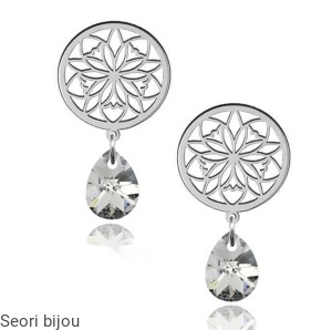 Rodowane kolczyki  ażurowe kółka z łezką Swarovski Elements