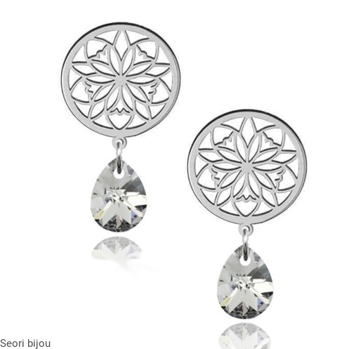 Kolczyki ażurowe kółka z migdałem Swarovski Elements