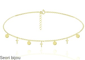 Pozłacany naszyjnik choker monetki z krzyżykami