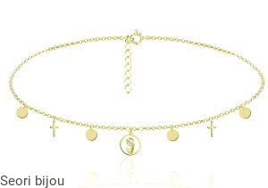 Pozłacany naszyjnik choker monetki krzyżyki z Medalikiem