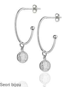 Srebrne kolczyki półkola z  antyczną monetą