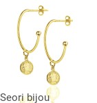 Pozłacane kolczyki półkola z  antyczną monetą