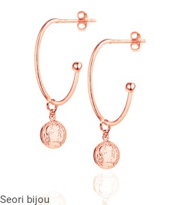 Pozłacane kolczyki półkola z  antyczną monetą rose gold