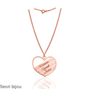 Pozłacany naszyjnik serce z potrójnym grawerem rose gold