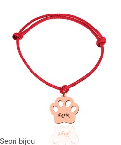 Pozłacana bransoletka na sznurku z łapką i grawerem rose gold