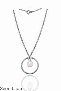 Rodowany srebrny naszyjnik koło z perłą Swarovski Elements
