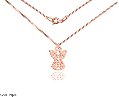 Naszyjnik Aniołek ażurowy różowe złocenie