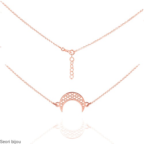 Naszyjnik księżyc ażurowy poziomy pozłacany rose gold