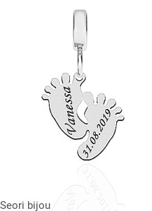 Srebrny charms beads - zawieszka stópki z grawerem