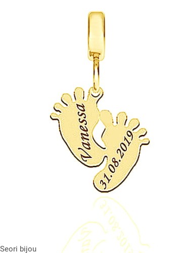 Srebrny charms beads stópki pozłacany