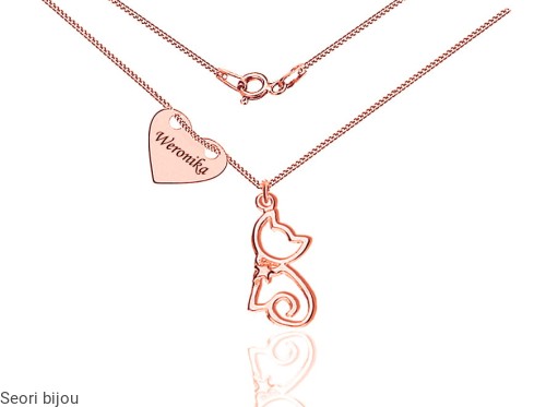 Naszyjnik kotek z serduszkiem i grawerem rose gold