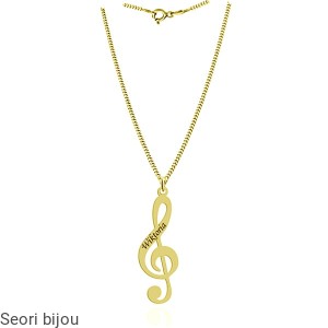 Pozłacany srebrny  naszyjnik KLUCZ WIOLINOWY z grawerem