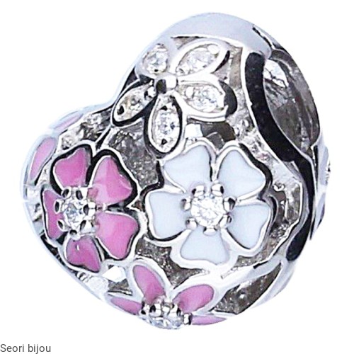 Bead serce z kwiatami typu lock