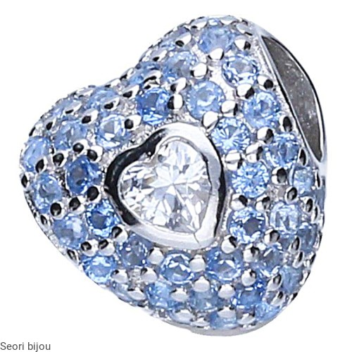 Bead serce niebieskie cyrkonie