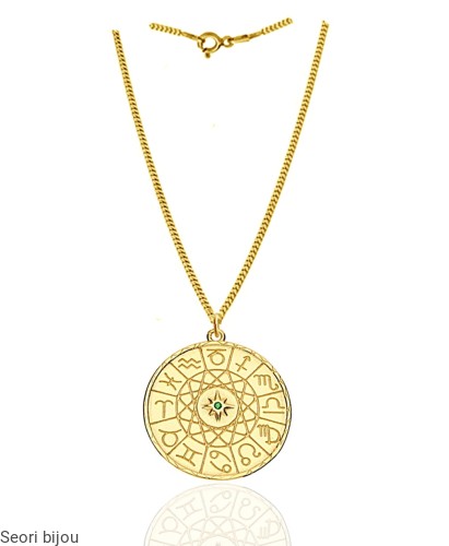 Naszyjnik znaki zodiaku i róża wiatrów z cyrkonią