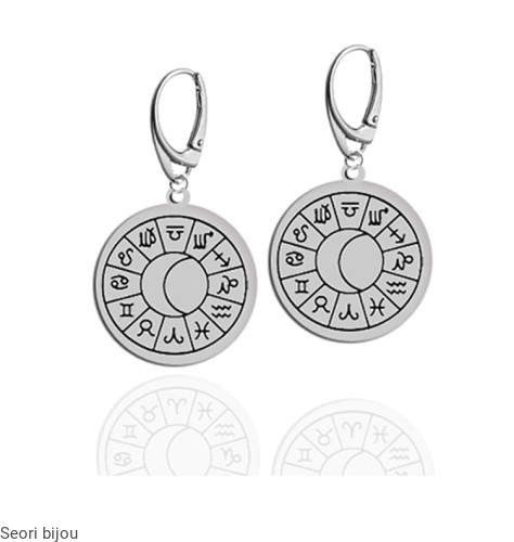 Kolczyki medalion ze znakami zodiaku rodowane