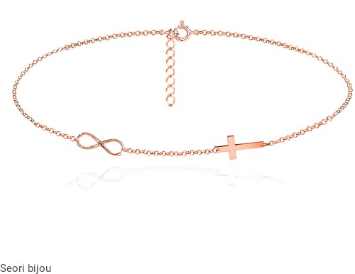 Choker krzyżyk z infinity pozłacany różowym złotem