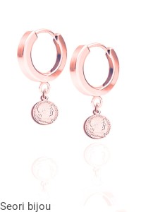 Pozłacane kolczyki z antyczną monetą na biglu rose gold