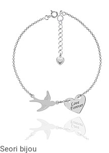 Srebrna bransoletka jaskółka i serce z grawerem