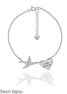 Rodowana bransoletka jaskółka i serce z grawerem