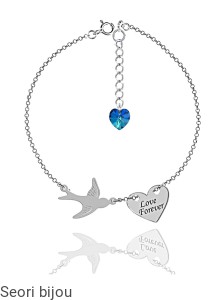 Rodowana bransoletka jaskółka i serce z grawerem z Swarovski Elements