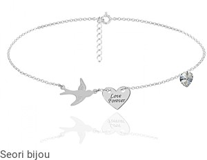 Srebrny naszyjnik jaskółka i serce z grawerem z Swarovski Elements