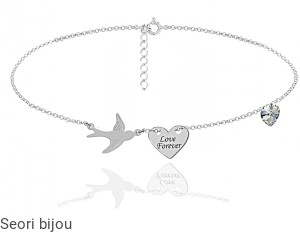 Rodowany naszyjnik jaskółka i serce z grawerem z Swarovski Elements