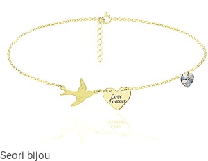 Pozłacany naszyjnik jaskółka i serce z grawerem z Swarovski Elements