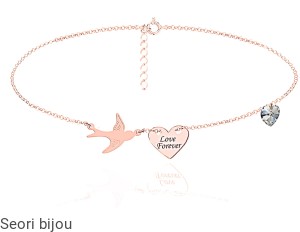 Pozłacany naszyjnik jaskółka i serce z grawerem z Swarovski Elements rose gold