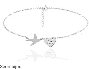Srebrny naszyjnik jaskółka i serce z grawerem 