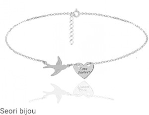 Rodowany srebrny naszyjnik jaskółka i serce z grawerem 