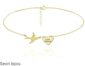 Pozłacany srebrny naszyjnik jaskółka i serce z grawerem 