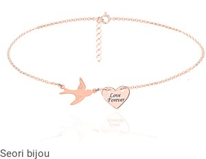 Pozłacany srebrny naszyjnik jaskółka i serce z grawerem rose gold