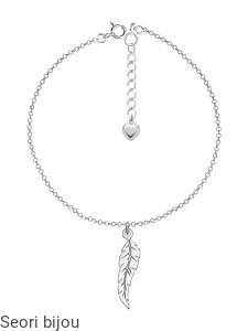 Srebrna bransoletka z piórkiem i serduszkiem