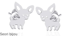 Rodowane srebrne kolczyki celebrytki piesek chihuahua 