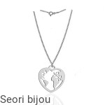 Srebrny naszyjnik Mapa Świata w sercu