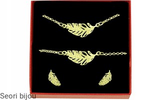 Pozłacany srebrny komplet piórka