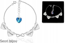 Srebrna bransoletka cztery serca z Swarovski Elements i grawerem