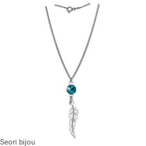 Rodowany srebrny naszyjnik Piórko ze  Swarovski Elements Rivoli