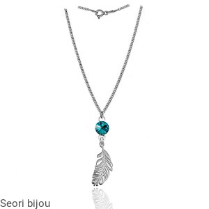 Rodowany srebrny naszyjnik Piórko ze  Swarovski Elements Rivoli 6 mm