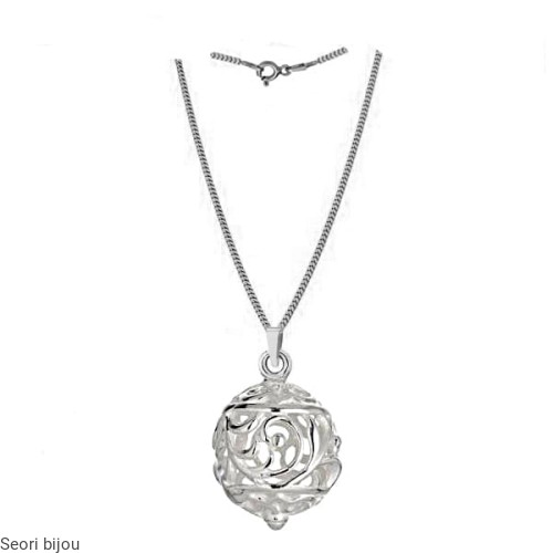 Naszyjnik kulka ażurowa 3 D rodowany