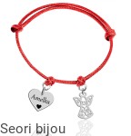 Srebrna bransoletka sznurek aniołek i serduszko grawer