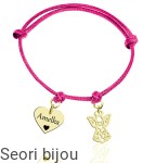 Pozłacana srebrna bransoletka sznurek aniołek i serduszko grawer