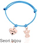 Pozłacana bransoletka sznurek aniołek i serduszko grawer rose gold