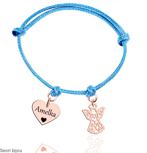 Bransoletka aniołek i serce z grawerem pozłacana różowe złoto