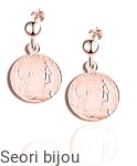 Pozłacane srebrne kolczyki  sztyfty z kulką z antyczną monetą rose gold