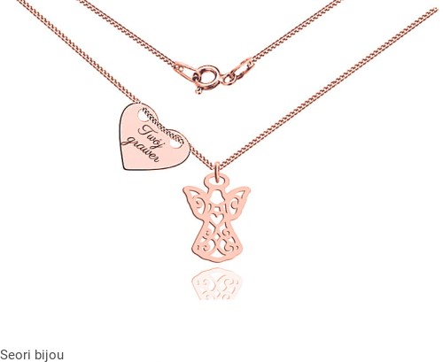 Naszyjnik serce grawer z Aniołkiem pozłacany rose gold